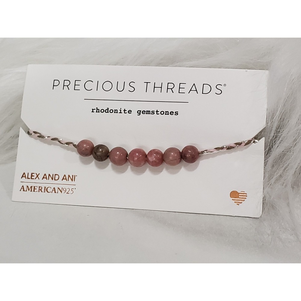 NEW Alex and Ani Rhodonite Gemstone precious threads adjustable bracelet silver